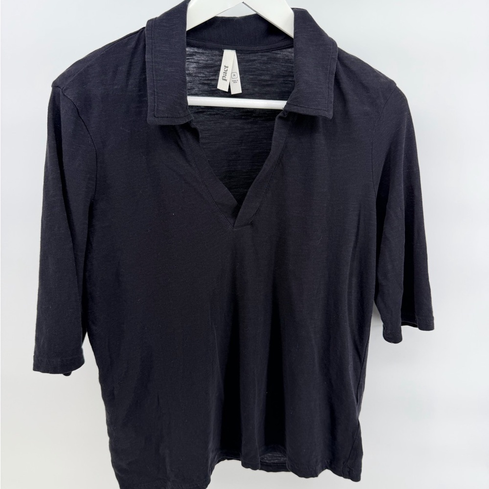 Pact Women's Black Featherweight Elbow Sleeve Collared Tee
